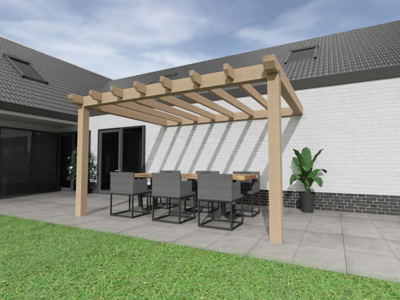 Aanbouw Veranda Douglas 3000mm diep - 140mm balken – geschaafd