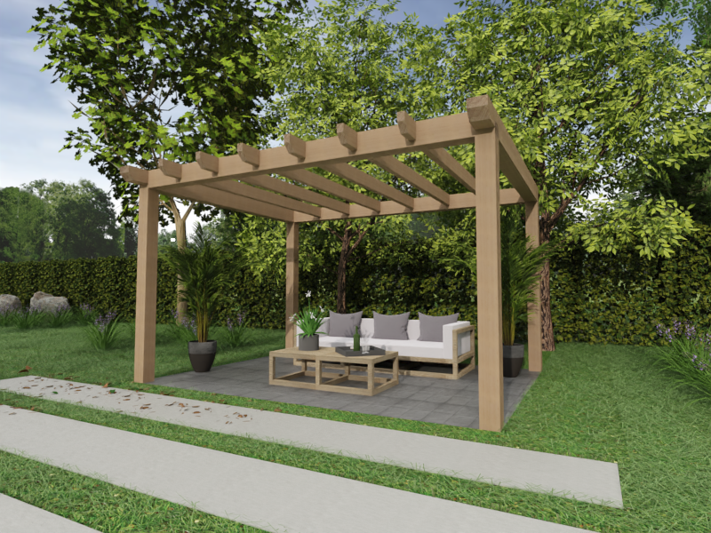 Overkapping Platdak Douglas 3000mm diep - 140mm balken – geschaafd