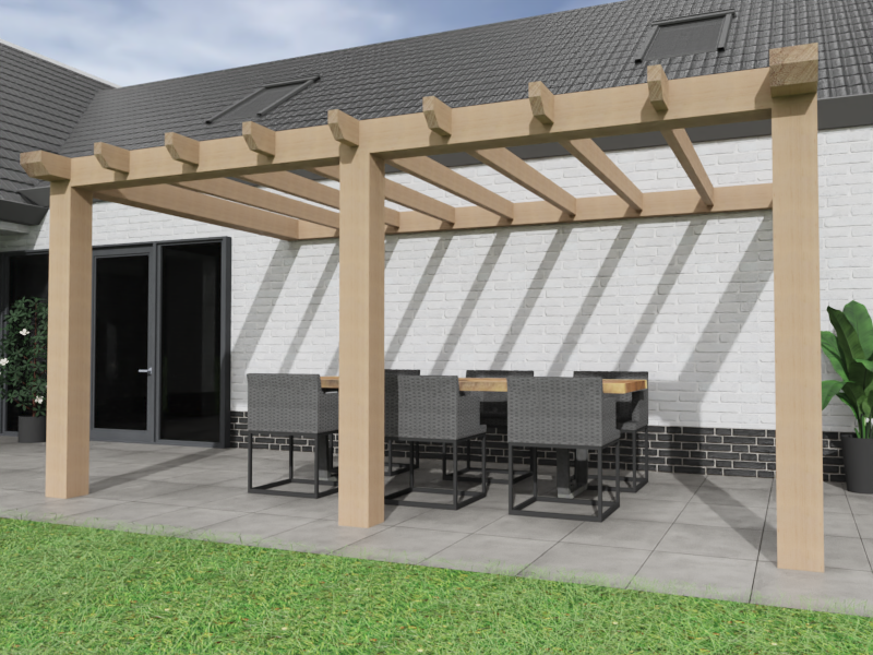 Aanbouw Veranda Douglas 3500mm diep - 200mm balken – fijn bezaagd