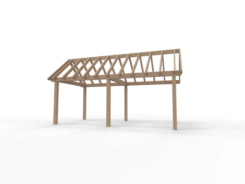Overkapping Zadeldak Douglas 3500mm diep - 150mm balken – fijn bezaagd