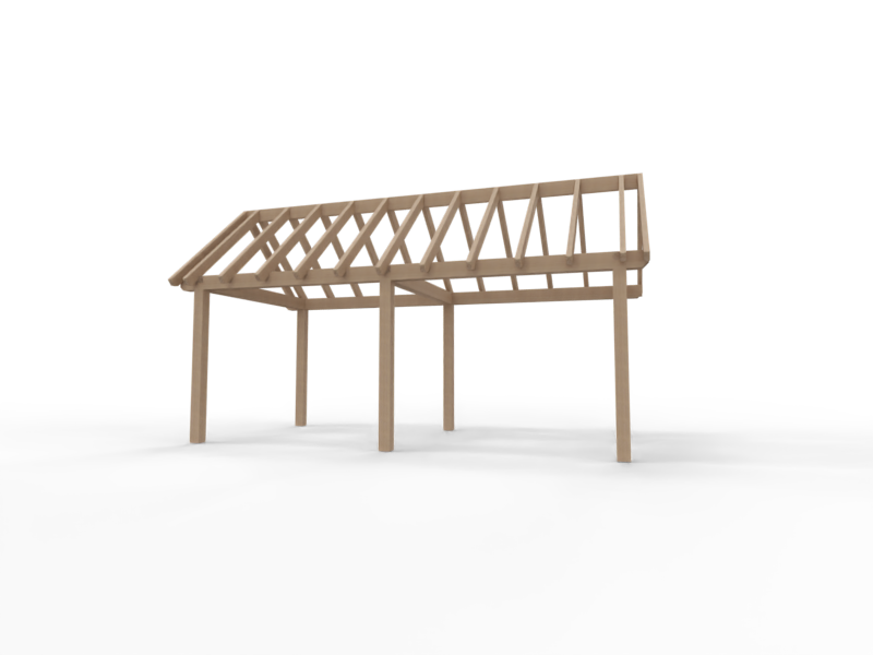 Overkapping Zadeldak Douglas 3500mm diep - 150mm balken – fijn bezaagd