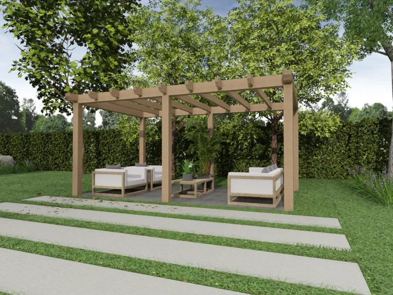 Overkapping Platdak Douglas 3500mm diep - 140mm balken – geschaafd