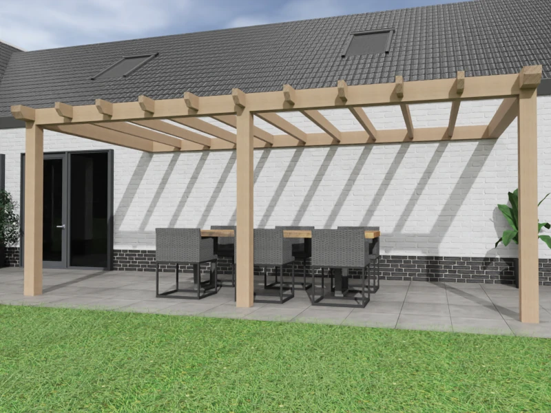 Aanbouw Veranda Douglas 4000mm diep - 150mm balken – fijn bezaagd