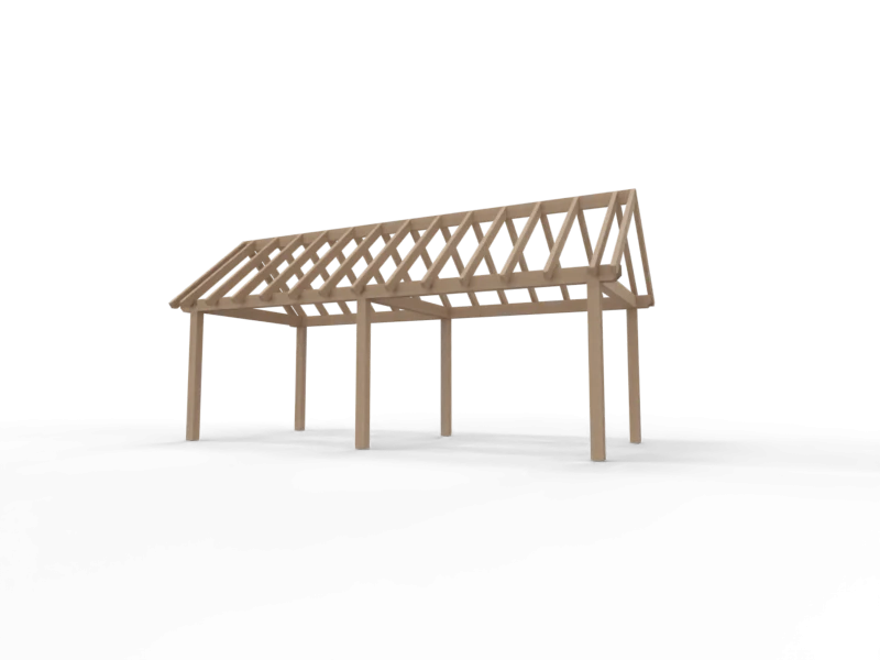 Overkapping Zadeldak Douglas 4000mm diep - 150mm balken – fijn bezaagd