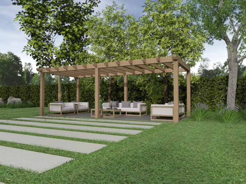 Overkapping Platdak Douglas 4000mm diep - 140mm balken – geschaafd