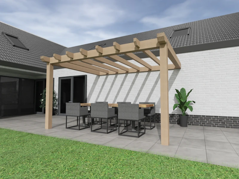 Aanbouw Veranda Douglas 3000mm diep - 140mm balken – geschaafd