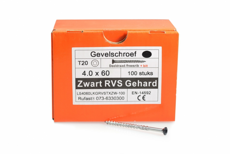 Gevelschroef RVS zwart 60 mm