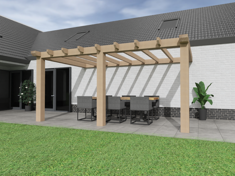 Aanbouw Veranda Douglas 3500mm diep - 190mm balken – geschaafd