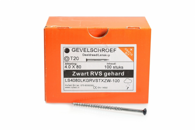 Gevelschroef RVS zwart 80 mm