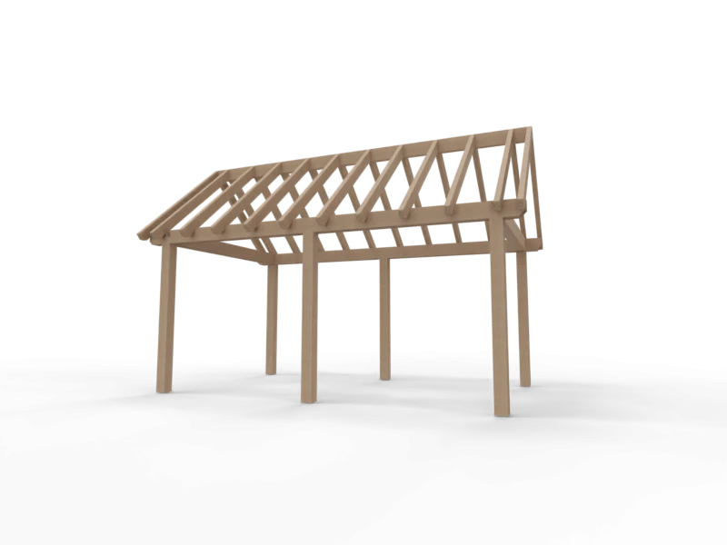 Overkapping Zadeldak Douglas 3000mm diep - 150mm balken – fijn bezaagd