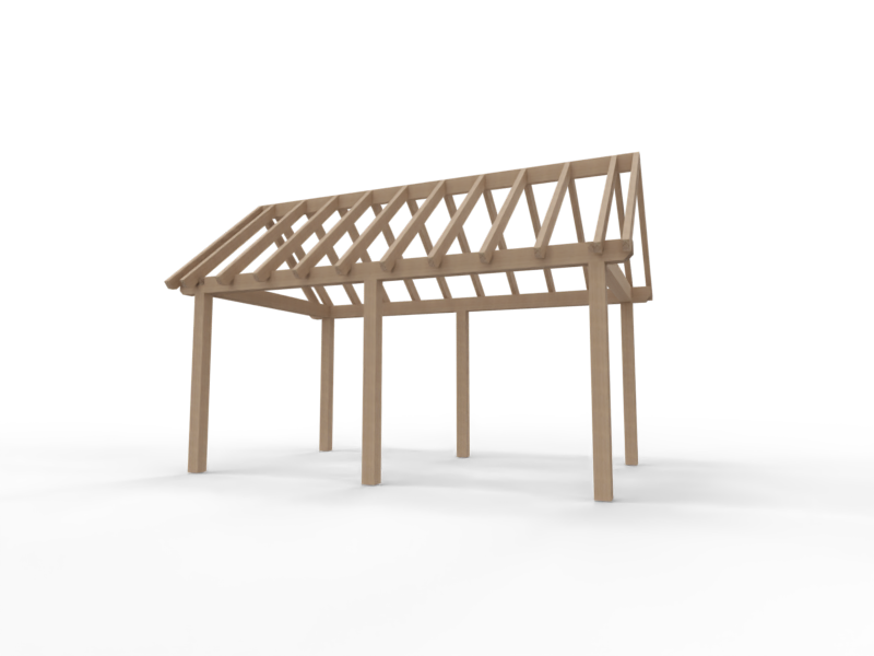 Overkapping Zadeldak Douglas 3000mm diep - 150mm balken – fijn bezaagd