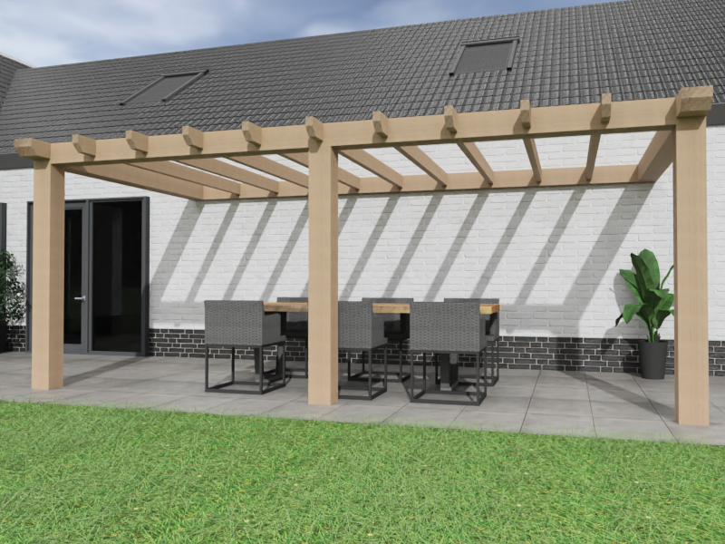 Aanbouw Veranda Douglas 4000mm diep - 200mm balken – fijn bezaagd