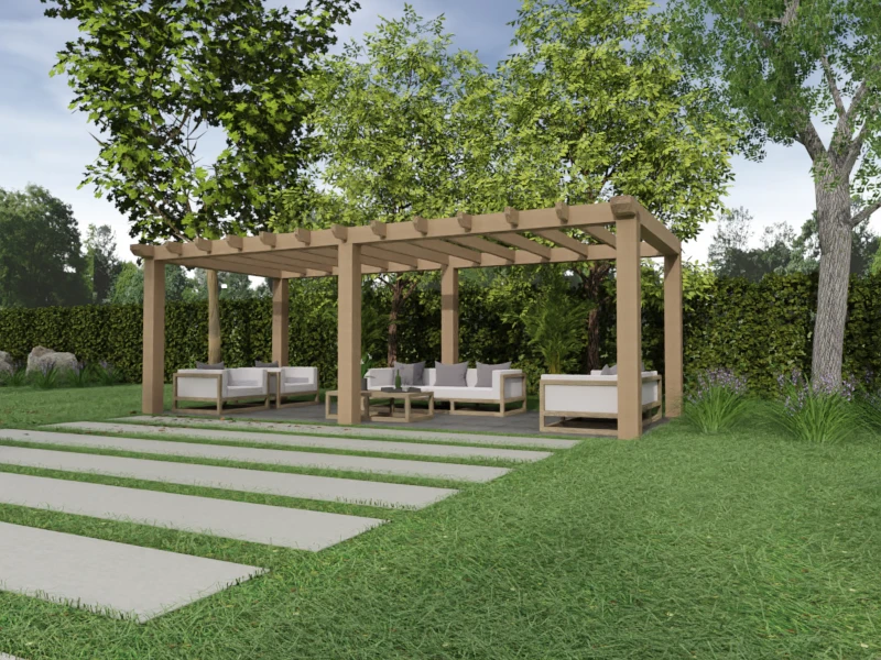 Overkapping Platdak Douglas 4000mm diep - 200mm balken – fijn bezaagd