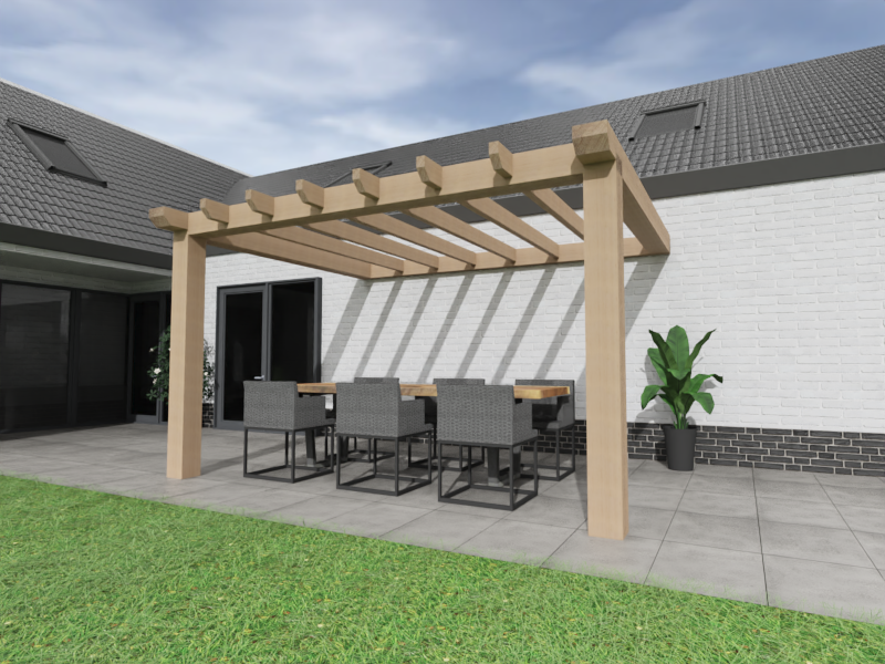 Aanbouw Veranda Douglas 3000mm diep - 200mm balken – fijn bezaagd