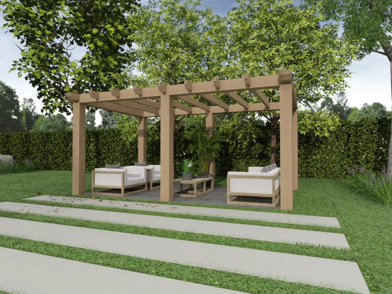 Overkapping Platdak Douglas 3500mm diep - 190mm balken – geschaafd