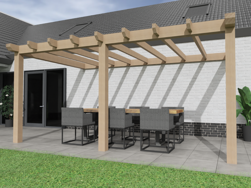 Aanbouw Veranda Douglas 3500mm diep - 150mm balken – fijn bezaagd