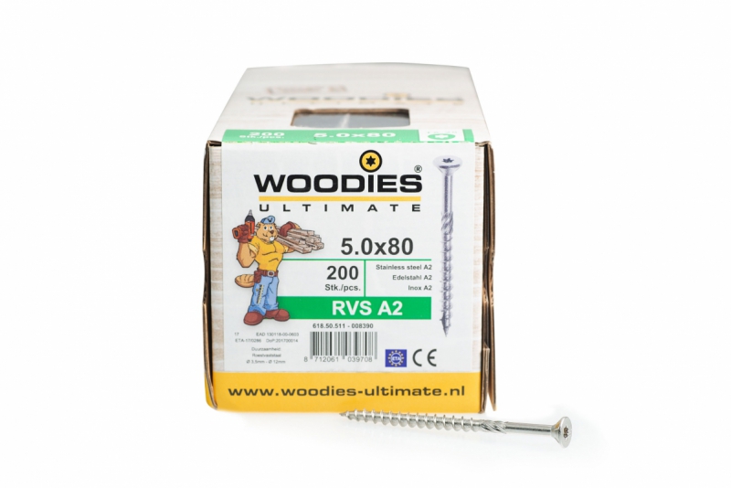 Woodies - Schroef RVS A2 5x80 mm product afbeelding